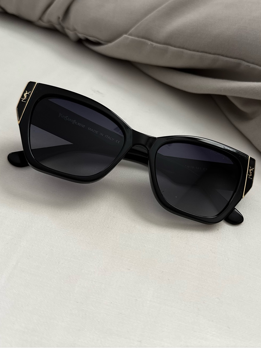 YSL Saint Laurent Black Cat-Eye Women's Sunglasses with Gold Accents
